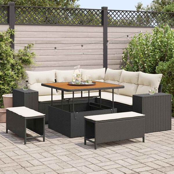 vidaXL Set Divano da Giardino con cuscino 8 pcs Nero polyrattan