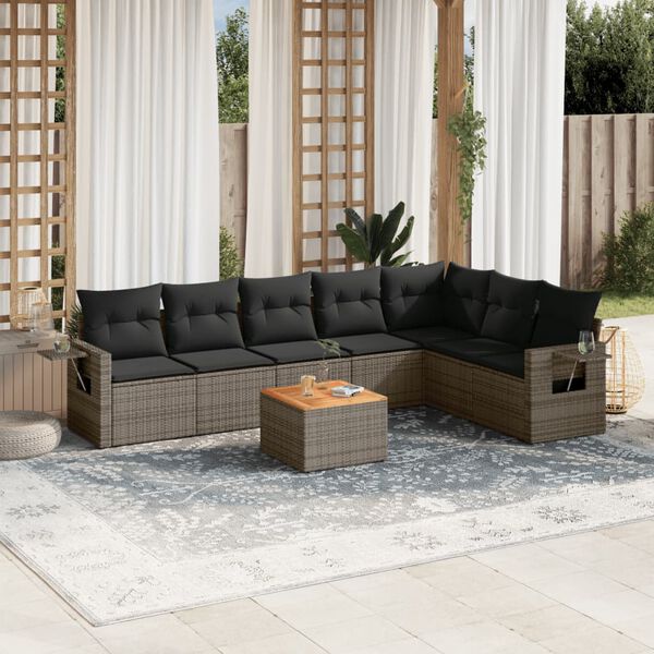 vidaXL Set Divano da Giardino 8 pz con Cuscini Grigio in Polyrattan