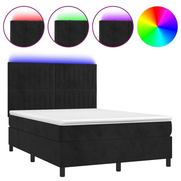 vidaXL Letto a Molle con Materasso e LED Nero 140x200 cm in Velluto