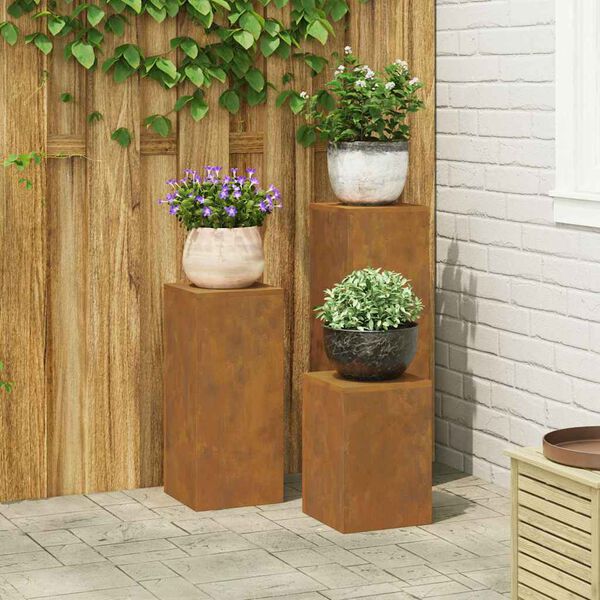 vidaXL Supporto per piante 3 pcs Ruggine acciaio corten