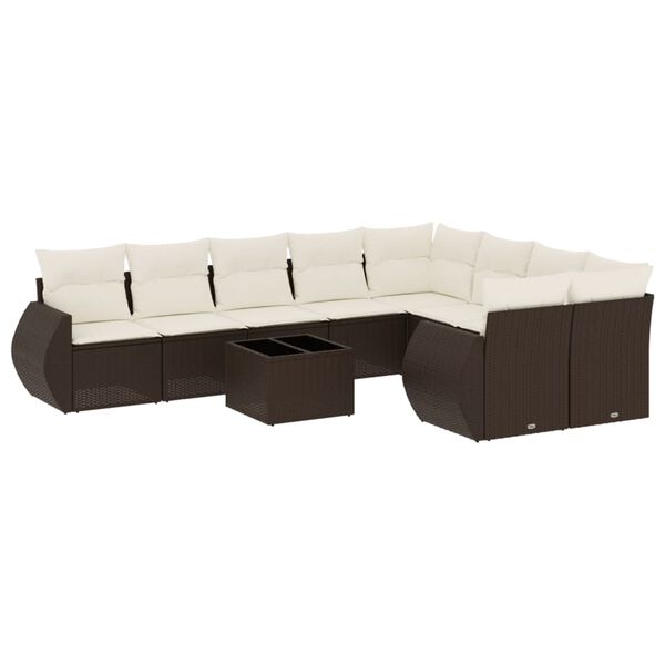 vidaXL Set Divani da Giardino 10pz con Cuscini in Polyrattan Marrone