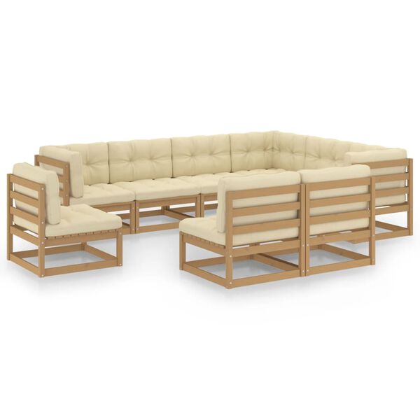 vidaXL Set Salotto Giardino e Cuscini 9 pz Legno Massello Pino Ambra