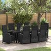 vidaXL Set da Pranzo per Giardino con cuscino 9 pcs Nero polyrattan