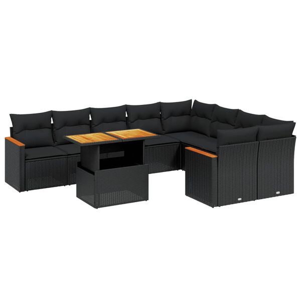 vidaXL Set Divani da Giardino 10pz con Cuscini in Polyrattan Nero