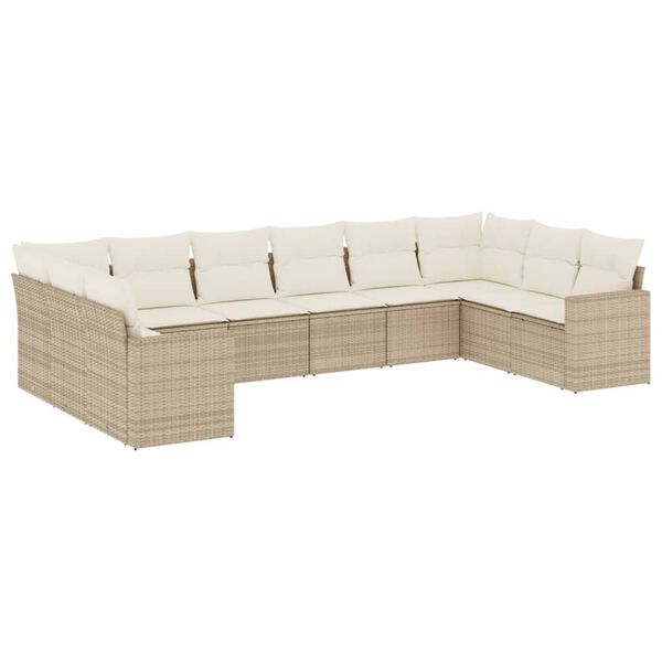 vidaXL Set Divano da Giardino 10 pz con Cuscini Beige in Polyrattan