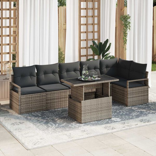 vidaXL Set Divano da Giardino 7 pcs Grigio Poly Rattan
