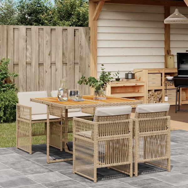 vidaXL Set da Pranzo da Giardino 5 pz con Cuscini Beige in Polyrattan