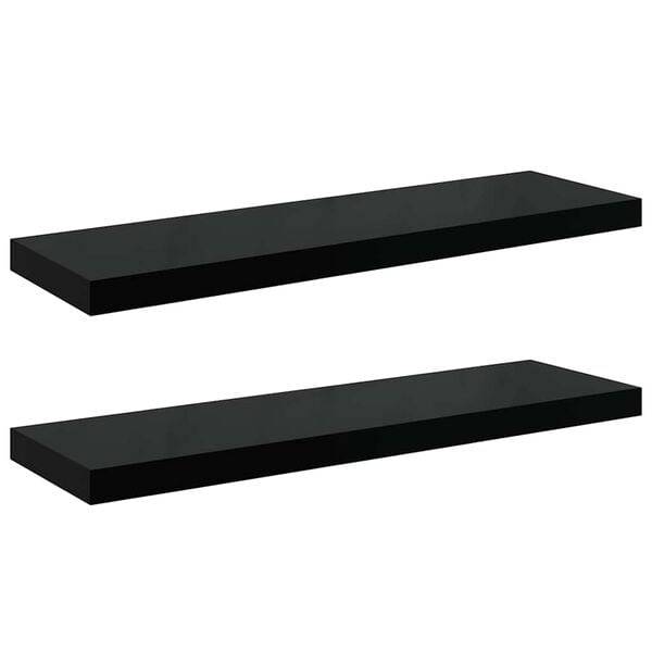 vidaXL Scaffali a Parete 2 pz Nero Lucido 80x23,5x3,8 cm in MDF