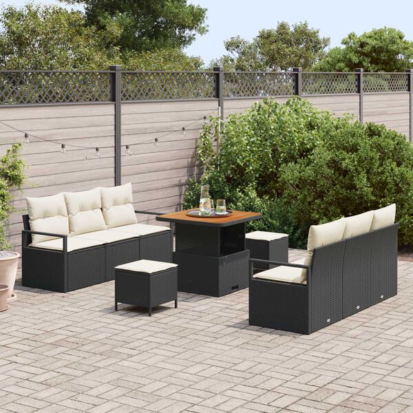 vidaXL Set Divano da Giardino con cuscino 9 pcs Nero polyrattan
