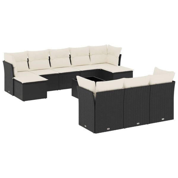 vidaXL Set Divani da Giardino 11 pz con Cuscini in Polyrattan Nero