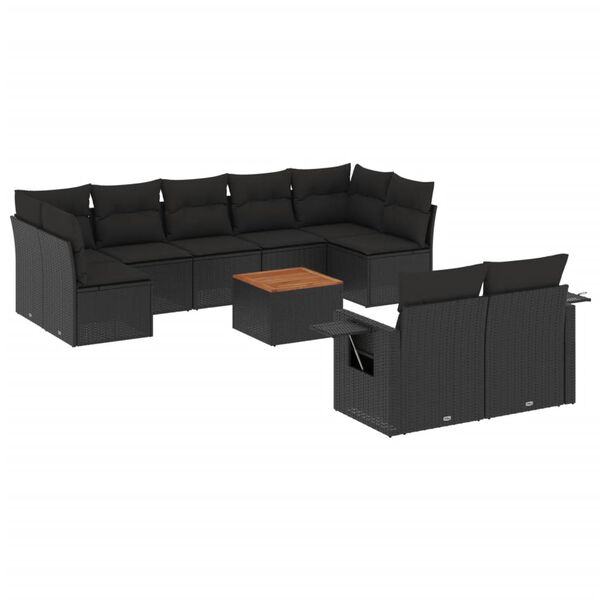 vidaXL Set Divani da Giardino 10pz con Cuscini in Polyrattan Nero