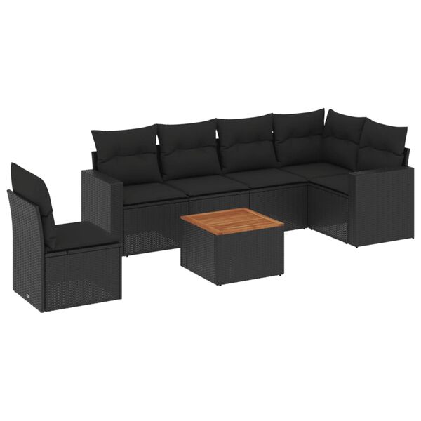 vidaXL Set Divani da Giardino con Cuscini 7pz Nero Polyrattan