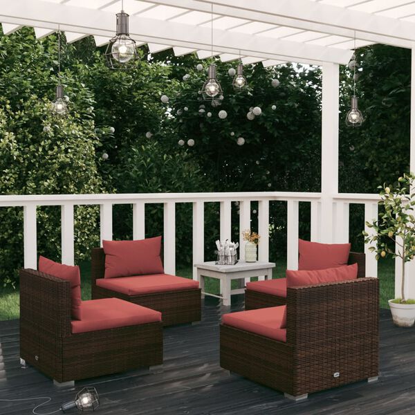 vidaXL Set Divani da Giardino 4 pz con Cuscini in Polyrattan Marrone