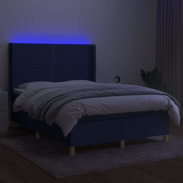 vidaXL Letto a Molle con Materasso e LED Blu 140x190 cm in Tessuto