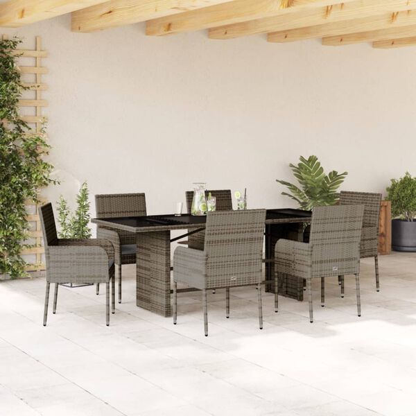 vidaXL Set da Pranzo da Giardino 7 pz con Cuscini in Polyrattan Grigio