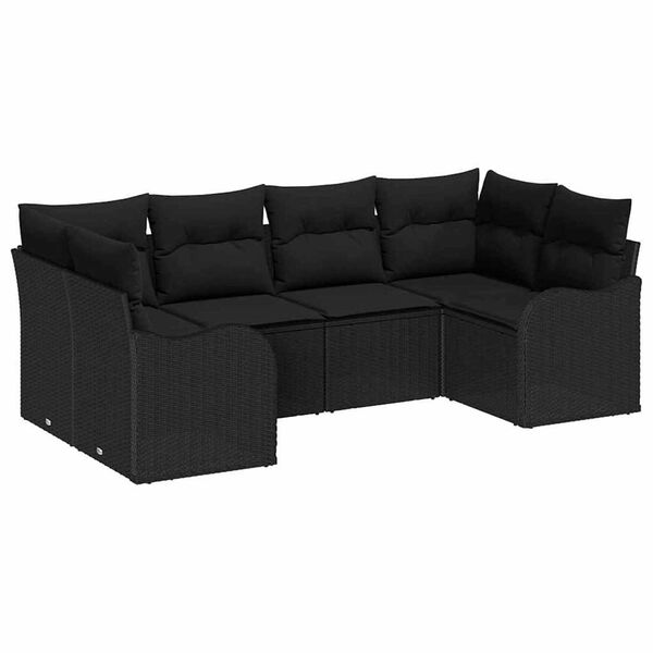 vidaXL Set Divano da Giardino con cuscino 6 pcs Nero Poly Rattan
