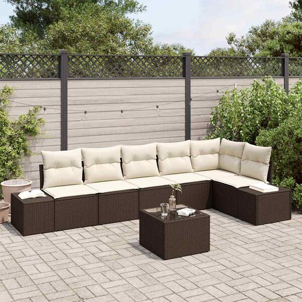 vidaXL Set Divano da Giardino 7 pcs Marrone e Crema polyrattan