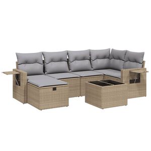 vidaXL Set Divano da Giardino 7 pz con Cuscini Beige Misto Polyrattan
