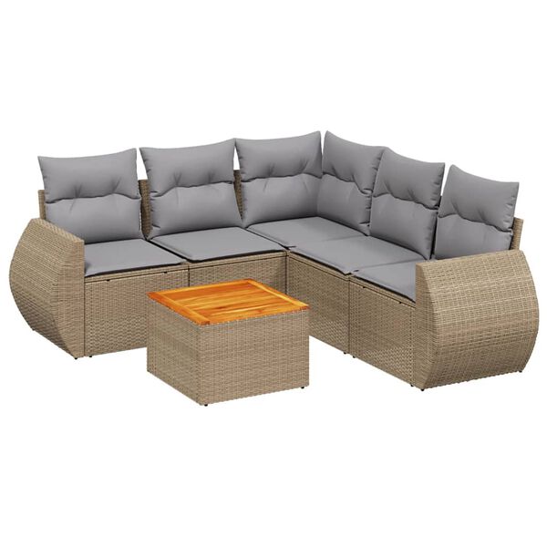 vidaXL Set Divano da Giardino 6 pz con Cuscini Beige in Polyrattan