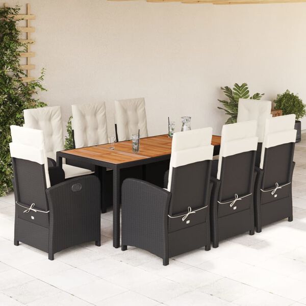 vidaXL Set da Pranzo da Giardino 9 pz con Cuscini Nero in Polyrattan