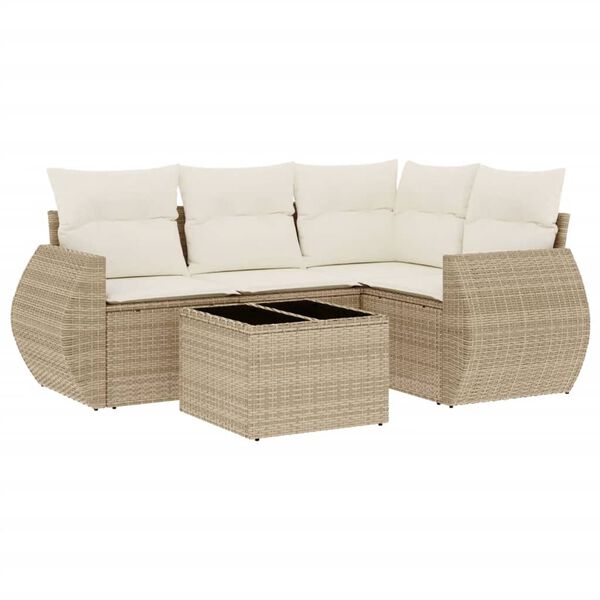 vidaXL Set Divano da Giardino 5 pz con Cuscini Beige in Polyrattan