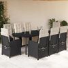 vidaXL Set da Pranzo da Giardino 9 pz con Cuscini Nero in Polyrattan