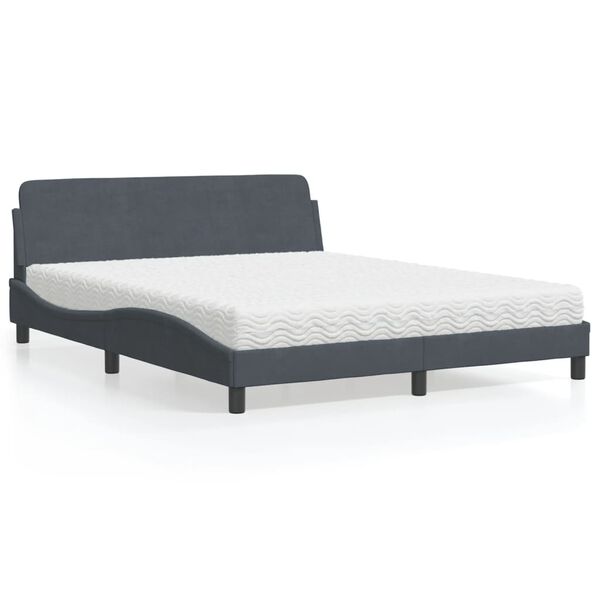 vidaXL Letto con Materasso Dover Grigio Scuro 160x200 cm in Velluto