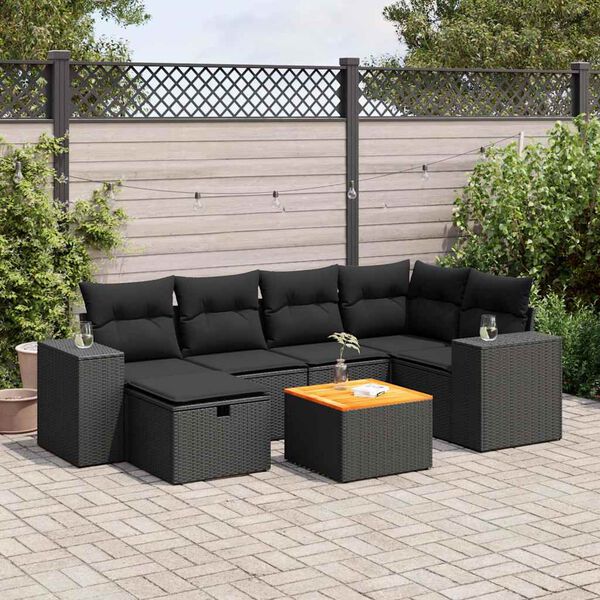 vidaXL Set Divani da Giardino con Cuscini 7pz Nero Polyrattan