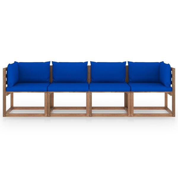 vidaXL Divano Giardino Pallet a 4 Posti Cuscini Legno Pino Impregnato