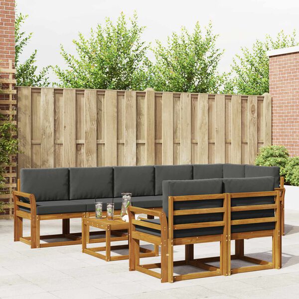 vidaXL Set di divani da esterno con cuscino 9 pcs Naturale e Antracite