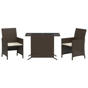 vidaXL Set Bistr&ograve; 3 pz con Cuscini Marrone in Polyrattan