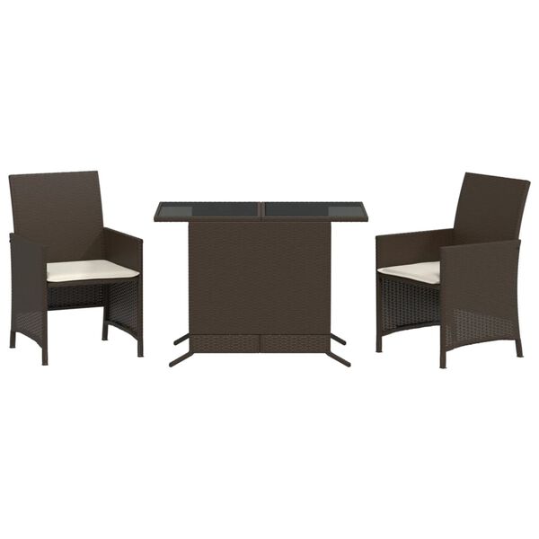 vidaXL Set Bistrò 3 pz con Cuscini Marrone in Polyrattan