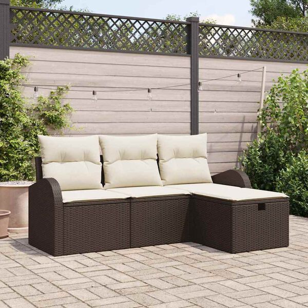 vidaXL Set di divani con cuscino 4 pcs Marrone e Crema polyrattan