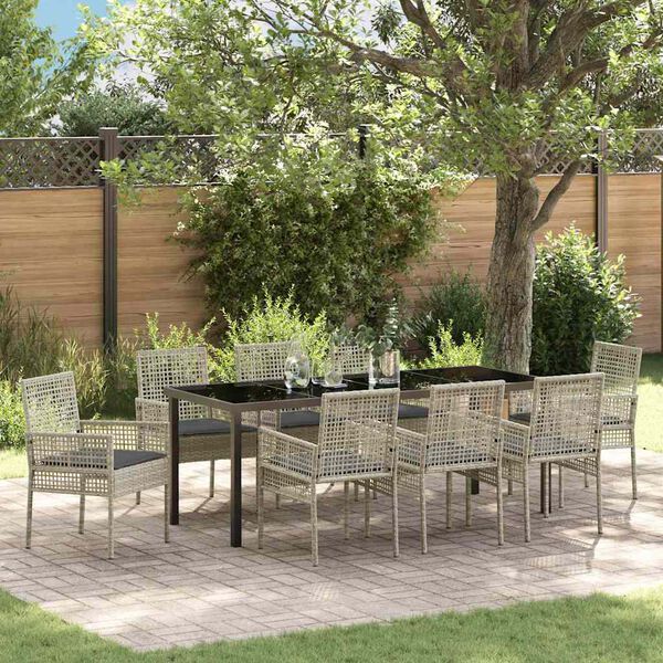 vidaXL Set da Pranzo per Giardino 9 pcs Grigio chiaro polyrattan