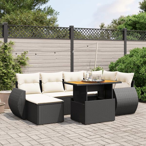 vidaXL Set Divani da Giardino con Cuscini 7pz Nero Polyrattan