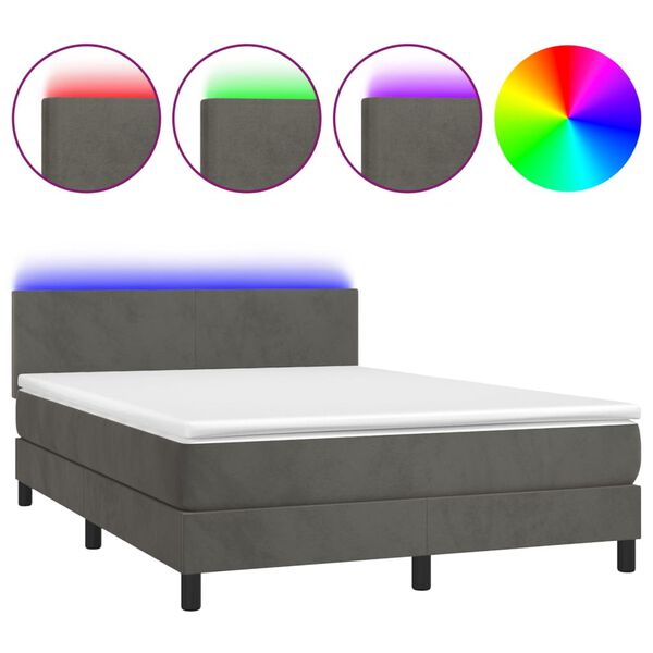 vidaXL Letto a Molle con Materasso e LED Grigio Scuro 140x200 cm