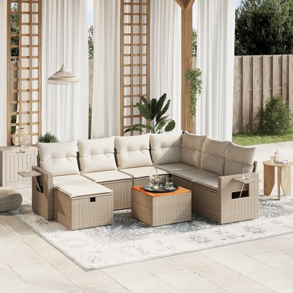 vidaXL Set Divano da Giardino 8 pz con Cuscini Beige in Polyrattan