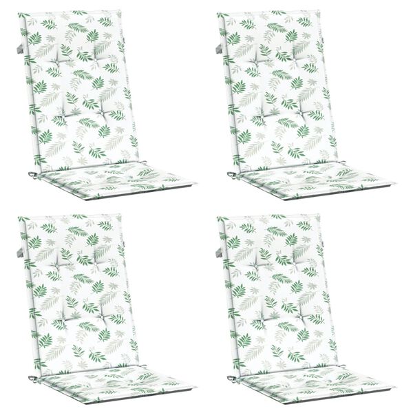 vidaXL Cuscini per Sedia Schienale Alto 4 pz Motivo Foglie in Tessuto