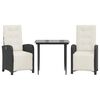 vidaXL Set da Bistr&ograve; 3 pz con Cuscini Nero in Polyrattan