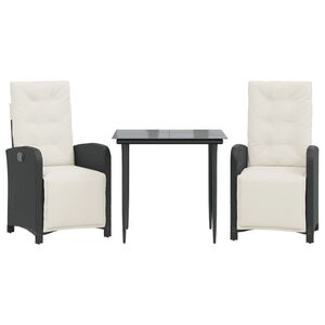 vidaXL Set da Bistr&ograve; 3 pz con Cuscini Nero in Polyrattan