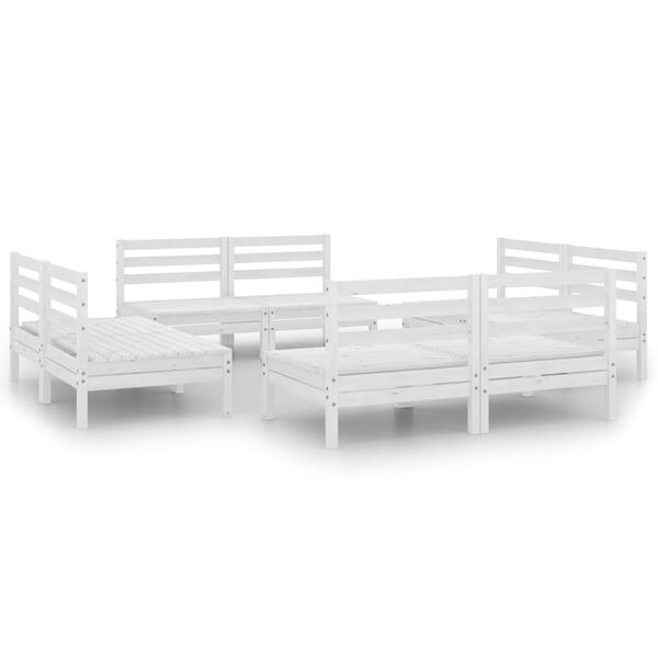 vidaXL Set Divani da Giardino 8 pz Bianco in Legno Massello di Pino