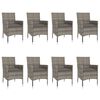 vidaXL Set da Pranzo da Giardino 9 pz con Cuscini in Polyrattan Grigio