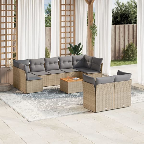 vidaXL Set Divano da Giardino 10 pz con Cuscini Beige in Polyrattan