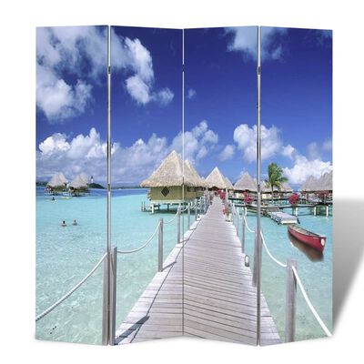 vidaXL Paravento Pieghevole 160x170 cm con Stampa Spiaggia