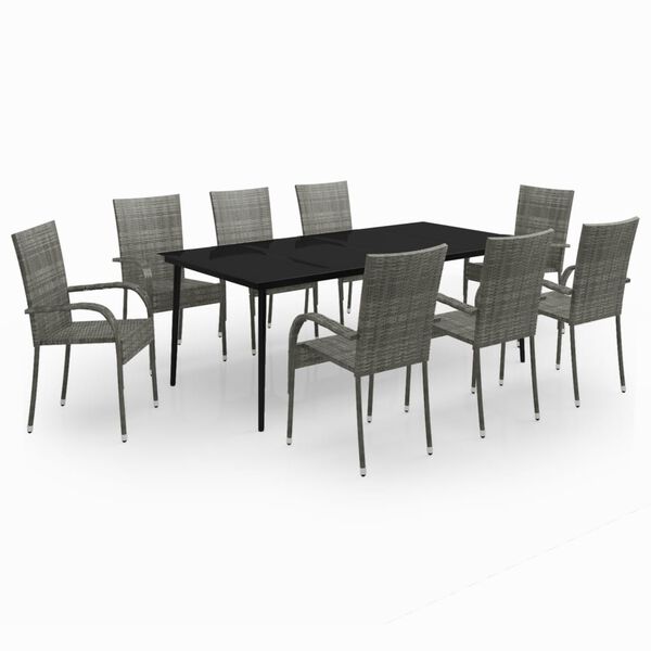 vidaXL Set da Pranzo per Giardino 9 pz con Cuscini Grigio e Nero
