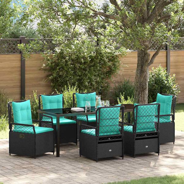 vidaXL Set da Pranzo per Giardino 7 pcs Nero polyrattan