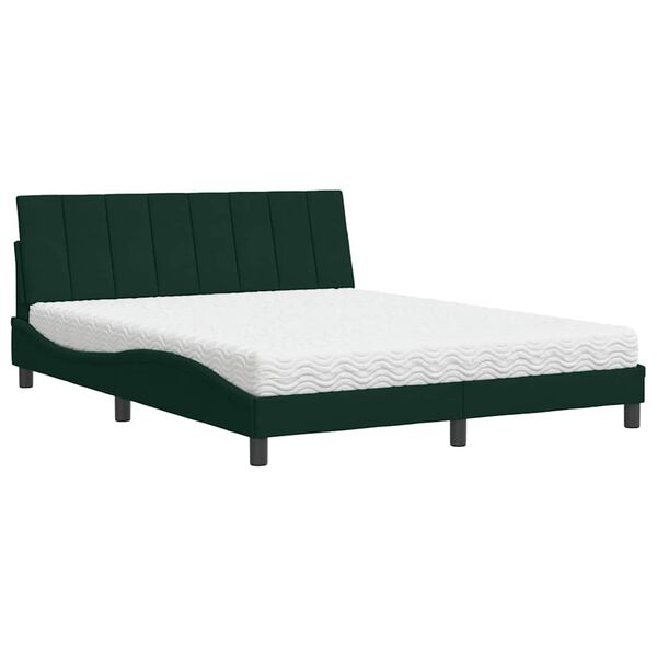 vidaXL Letto con Materasso Hanko Verde Scuro 160x200 cm in Velluto