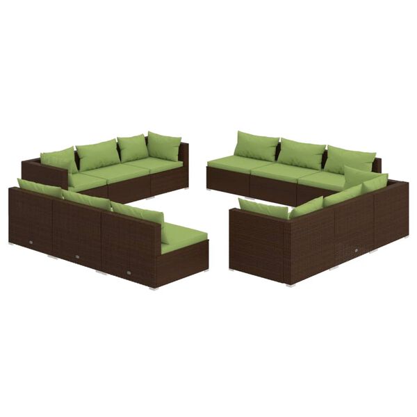 vidaXL Set Divani da Giardino 12 pz con Cuscini in Polyrattan Marrone