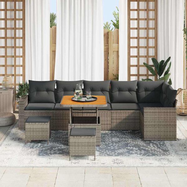 vidaXL Set Divano da Giardino 9 pcs Grigio polyrattan