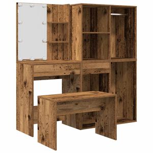 vidaXL Set Tavolo da Toeletta con LED Legno Antico Legno Multistrato